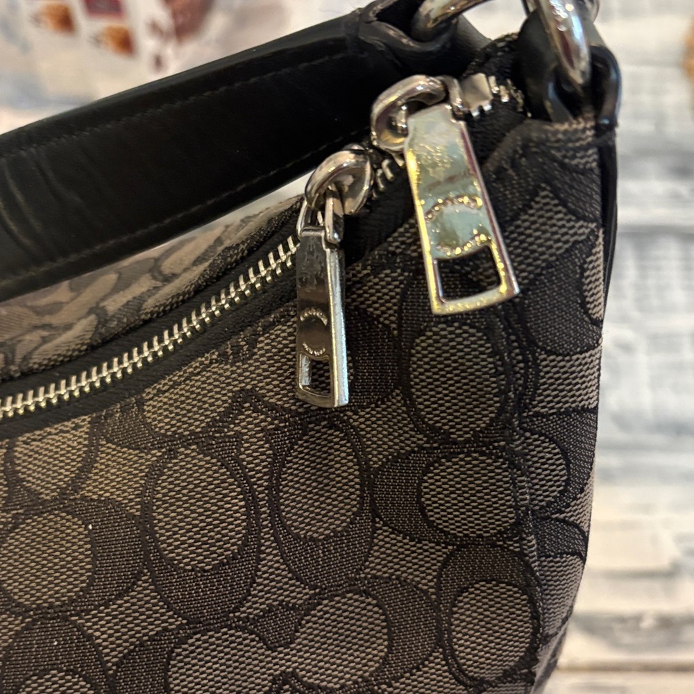 COACH Jacquard Leather Signature C Monogram Hobo Bag Shoulder Handbag BLACK GRAY - Picture 5 of 10